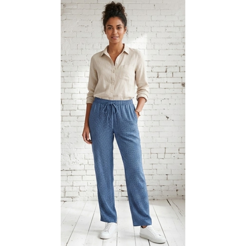 The Limited Drawstring Waist Blue Patterned Pants Size L